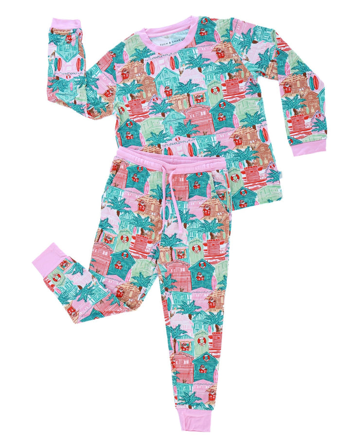 Pink Beach Huts Kids Unisex Jogger Pajama Set - Tuck &amp; Char Co.