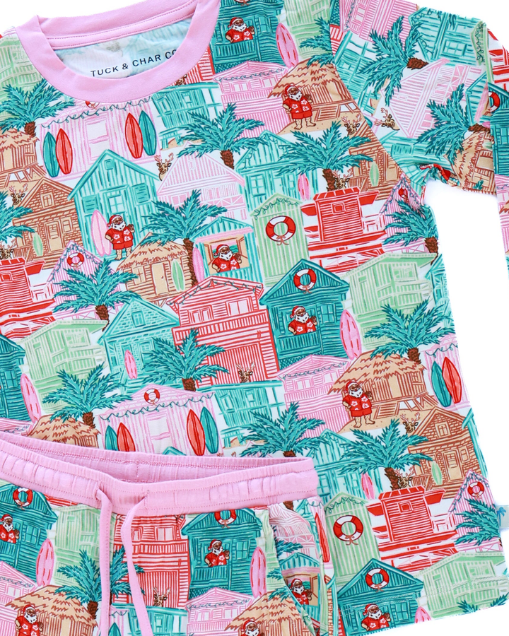 Pink Beach Huts Kids Unisex Jogger Pajama Set - Tuck &amp; Char Co.