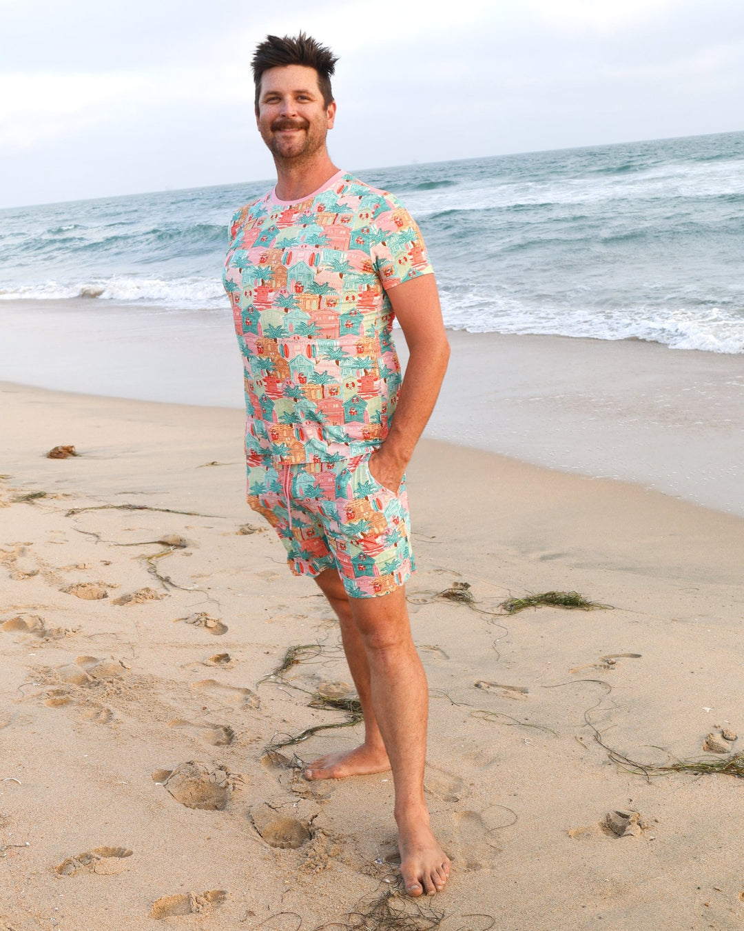 Pink Beach Huts Men's Short Pajama Set - Tuck & Char Co.