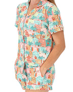 Pink Beach Huts Women's Button-Up Short Pajama Set
