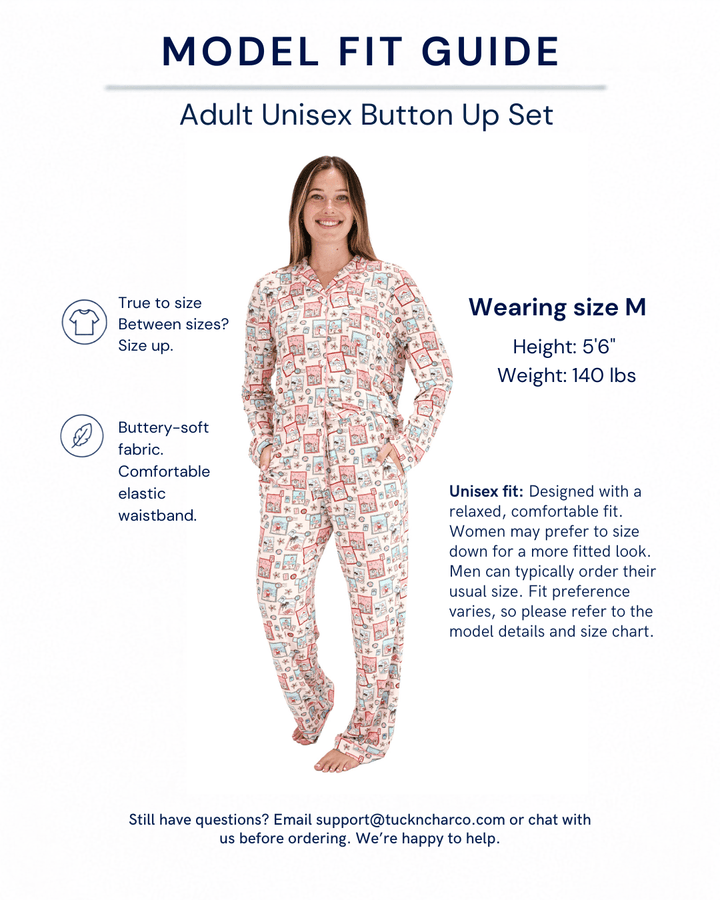 Pink Coastal Postcards Adult Unisex Button-Down Pajama Set - Tuck &amp; Char Co.