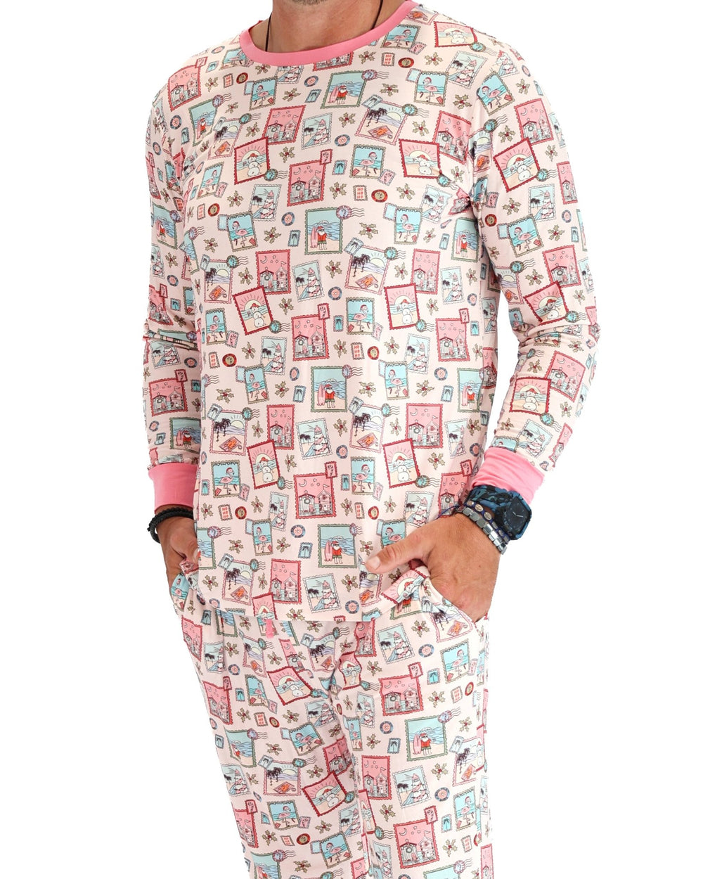 Pink Coastal Postcards Adult Unisex Jogger Pajama Set - Tuck & Char Co.