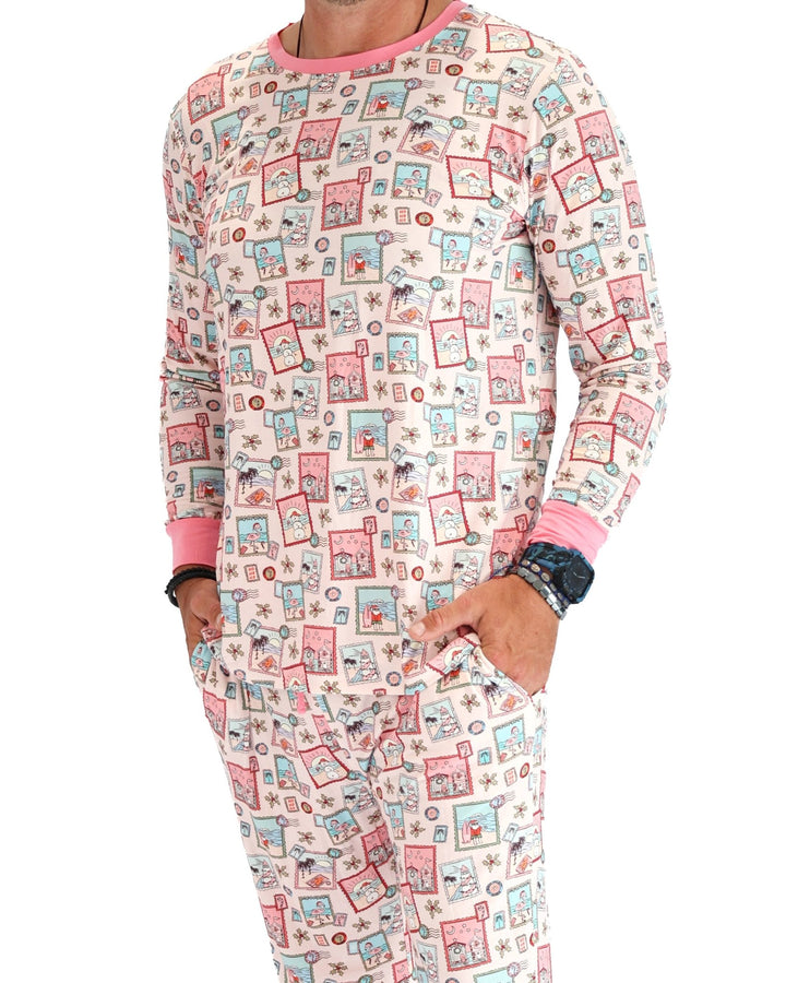 Pink Coastal Postcards Adult Unisex Jogger Pajama Set - Tuck &amp; Char Co.
