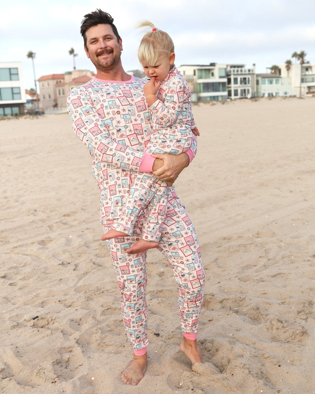 Pink Coastal Postcards Adult Unisex Jogger Pajama Set - Tuck & Char Co.