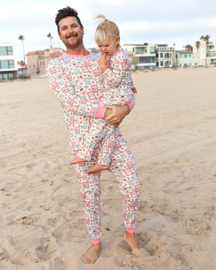 Pink Coastal Postcards Adult Unisex Jogger Pajama Set - Tuck &amp; Char Co.