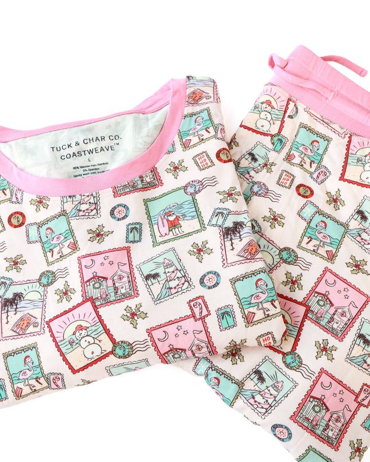 Pink Coastal Postcards Adult Unisex Jogger Pajama Set - Tuck &amp; Char Co.