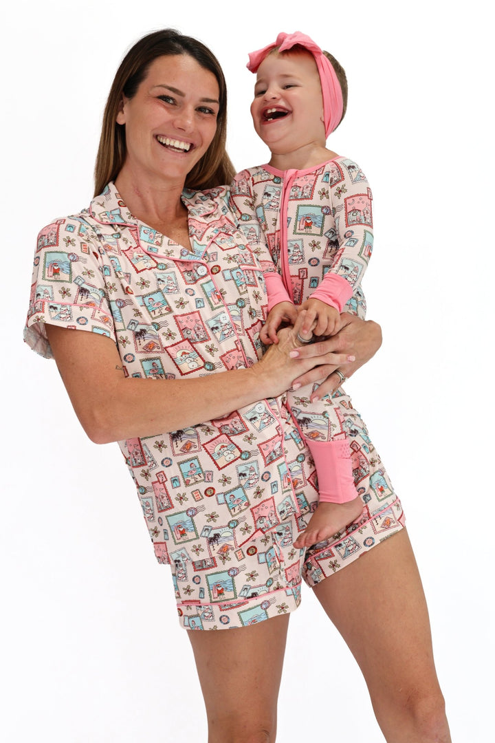 Pink Coastal Postcards Baby Zippy Pajamas - Tuck &amp; Char Co.