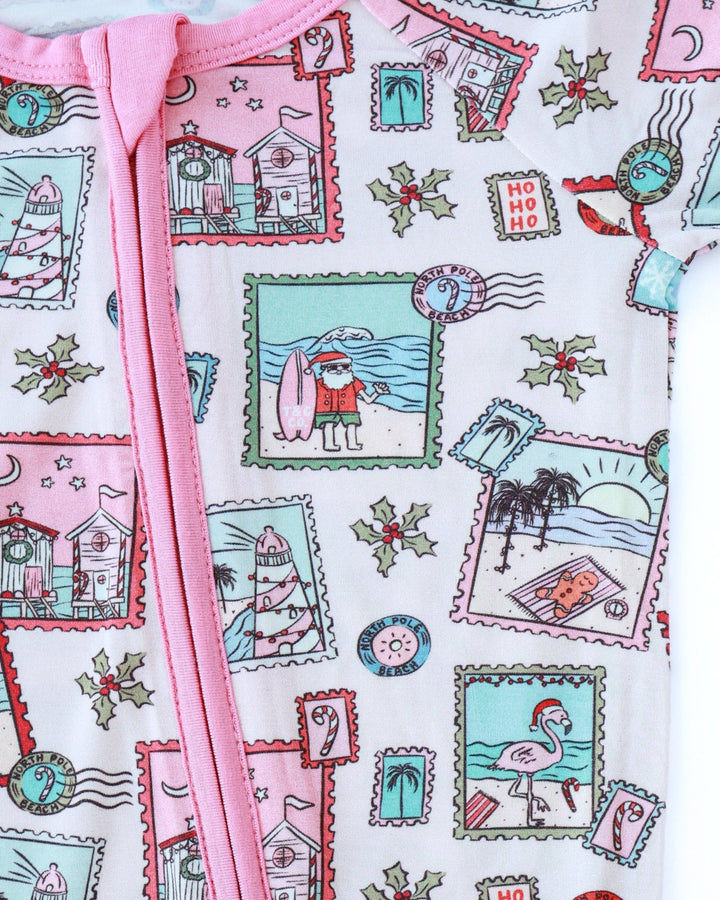 Pink Coastal Postcards Baby Zippy Pajamas - Tuck &amp; Char Co.