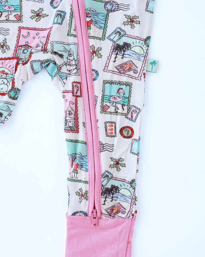 Pink Coastal Postcards Baby Zippy Pajamas - Tuck &amp; Char Co.