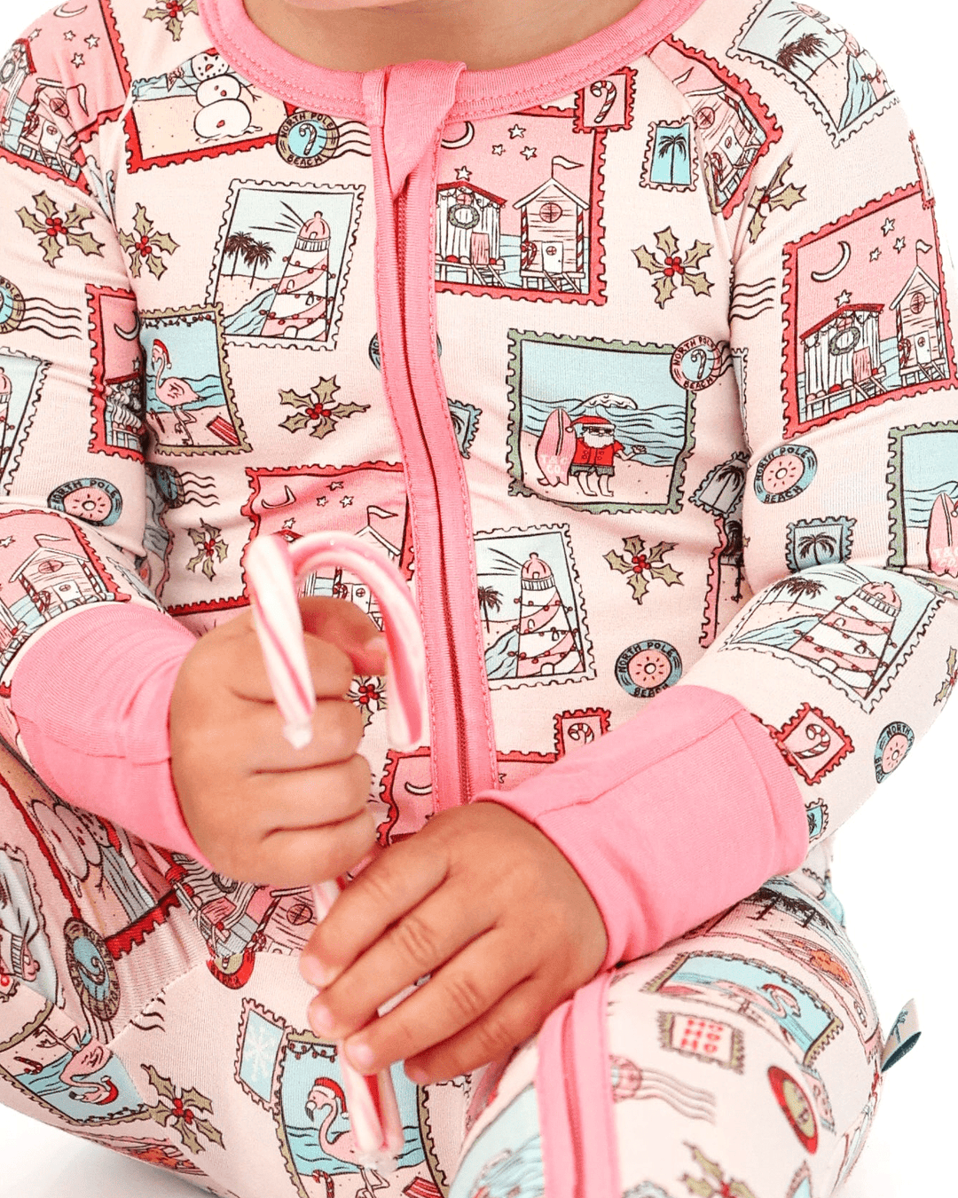 Pink Coastal Postcards Baby Zippy Pajamas - Tuck & Char Co.