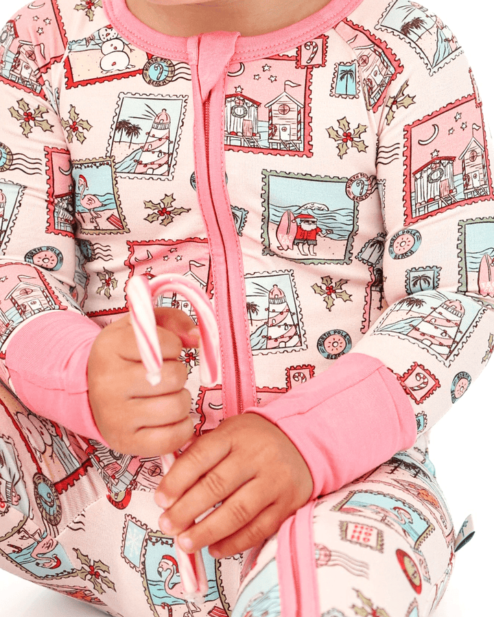 Pink Coastal Postcards Baby Zippy Pajamas - Tuck &amp; Char Co.