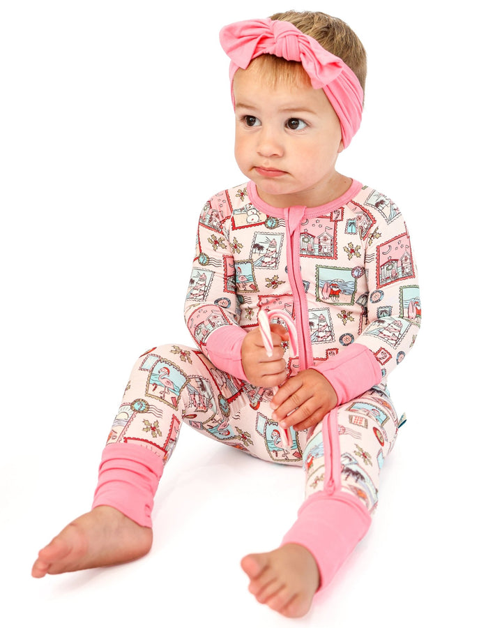 Pink Coastal Postcards Baby Zippy Pajamas - Tuck &amp; Char Co.