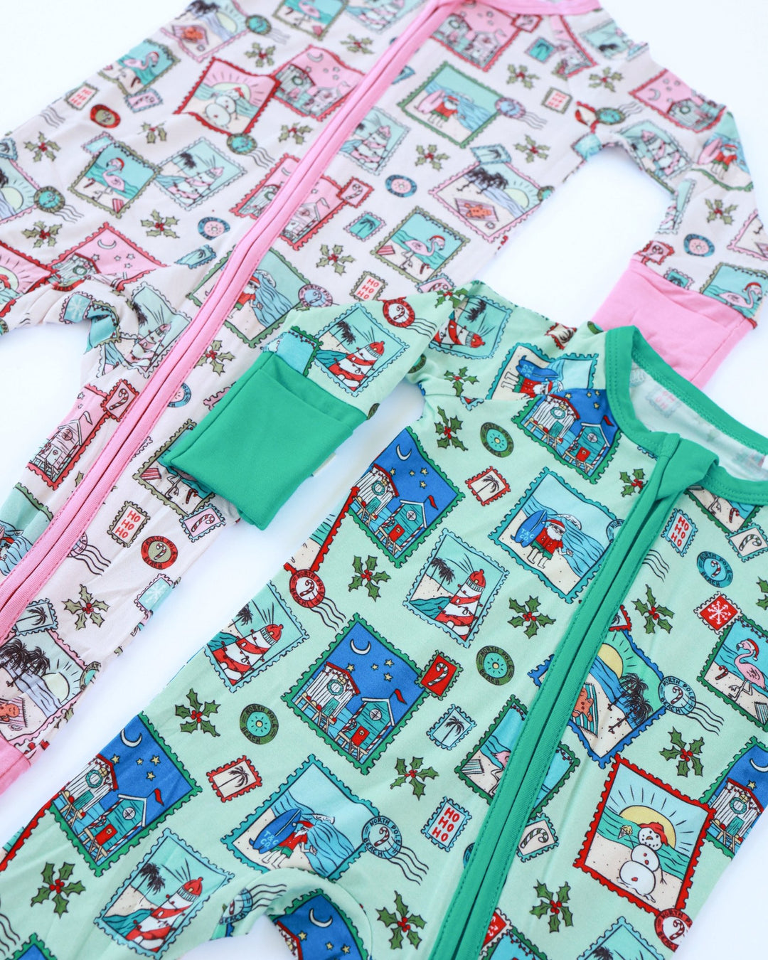 Pink Coastal Postcards Baby Zippy Pajamas - Tuck &amp; Char Co.