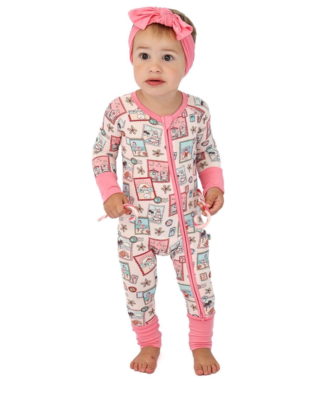 Pink Coastal Postcards Baby Zippy Pajamas - Tuck &amp; Char Co.