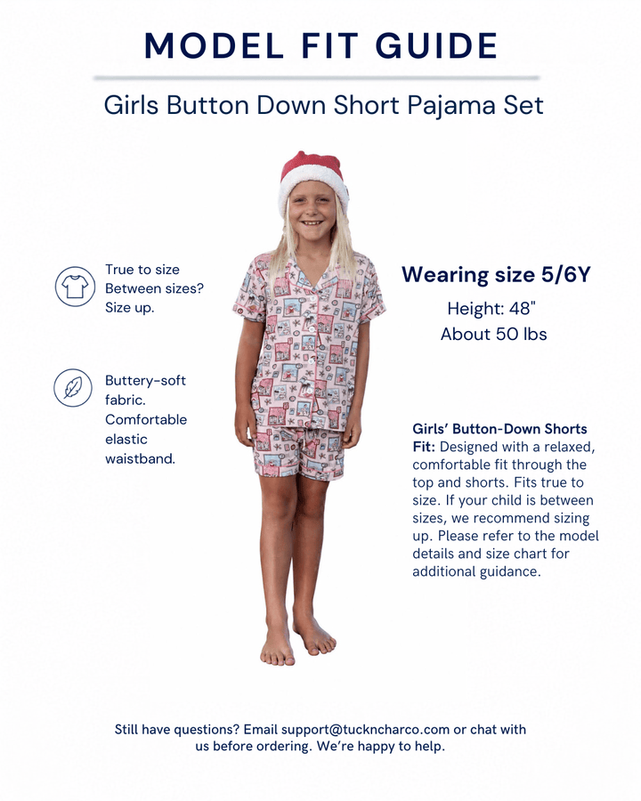 Pink Coastal Postcards Girls Button Down Short Pajama Set - Tuck &amp; Char Co.
