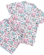 Pink Coastal Postcards Girls Button Down Short Pajama Set