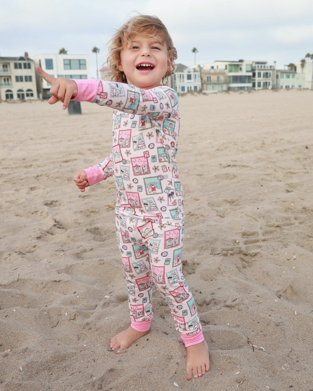 Pink Coastal Postcards Kids Pajama Set - Tuck & Char Co.