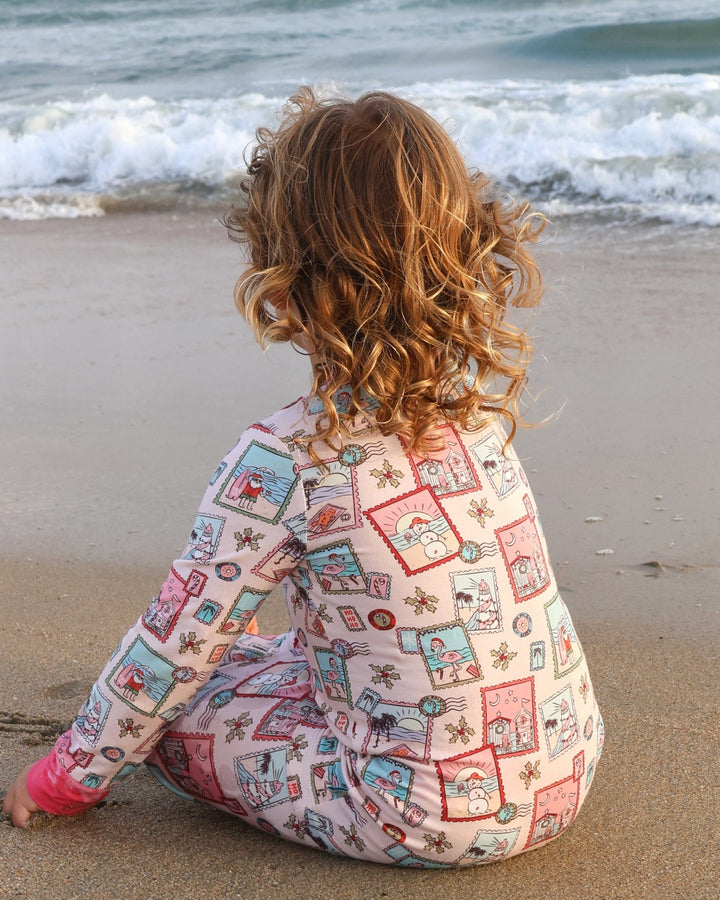Pink Coastal Postcards Kids Pajama Set - Tuck &amp; Char Co.