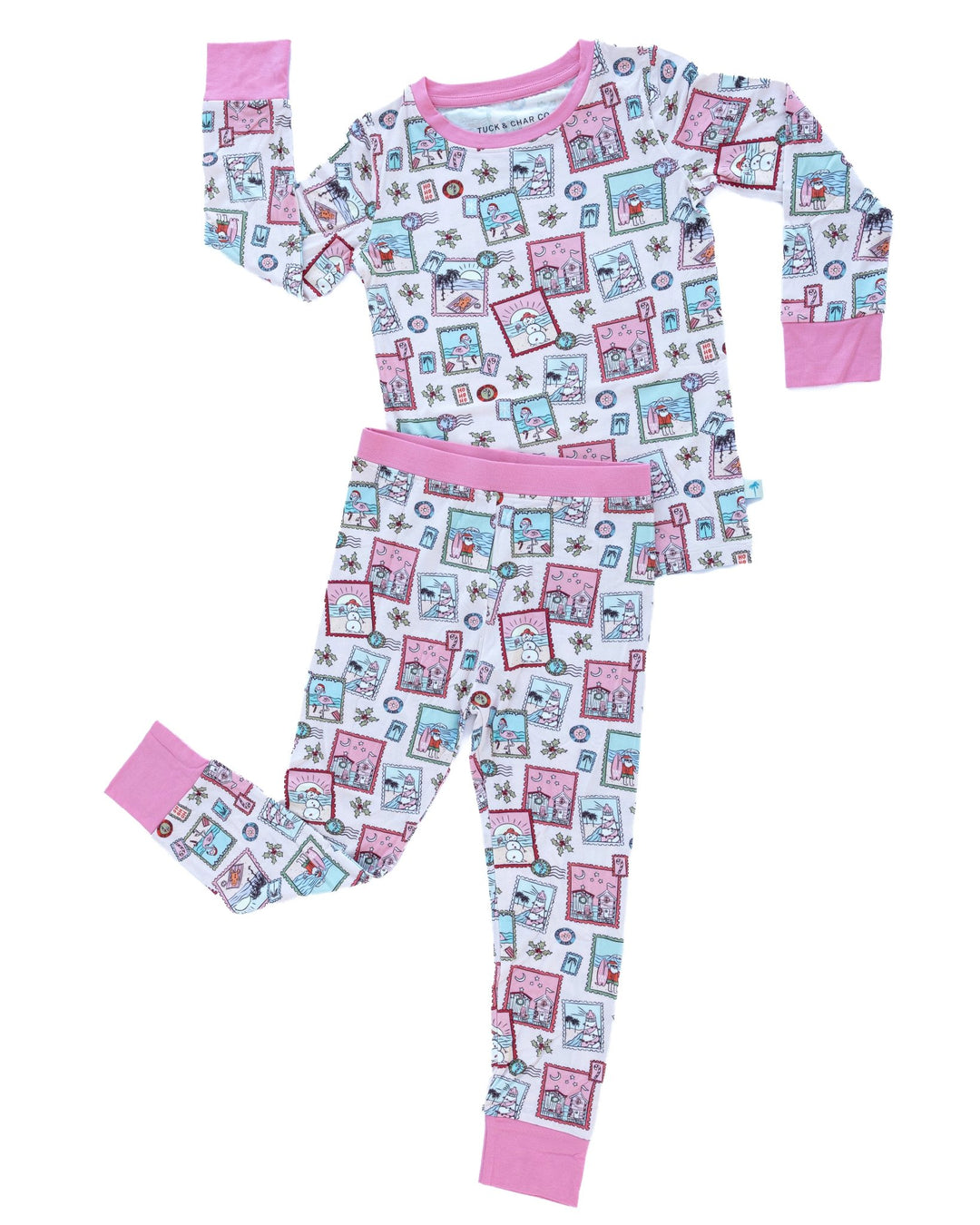 Pink Coastal Postcards Kids Pajama Set - Tuck &amp; Char Co.