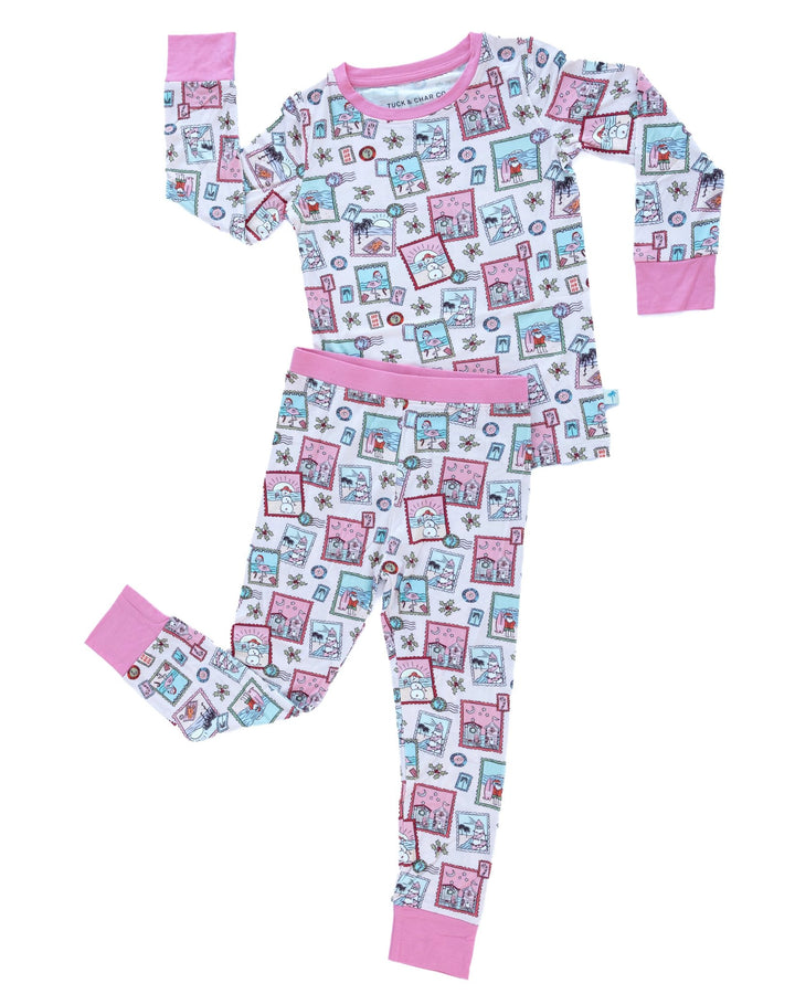 Pink Coastal Postcards Kids Pajama Set - Tuck &amp; Char Co.