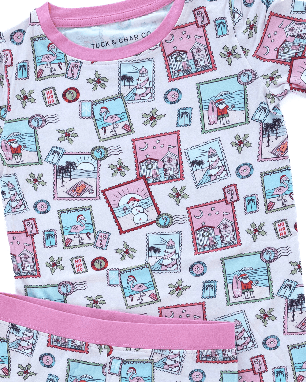 Pink Coastal Postcards Kids Pajama Set - Tuck & Char Co.