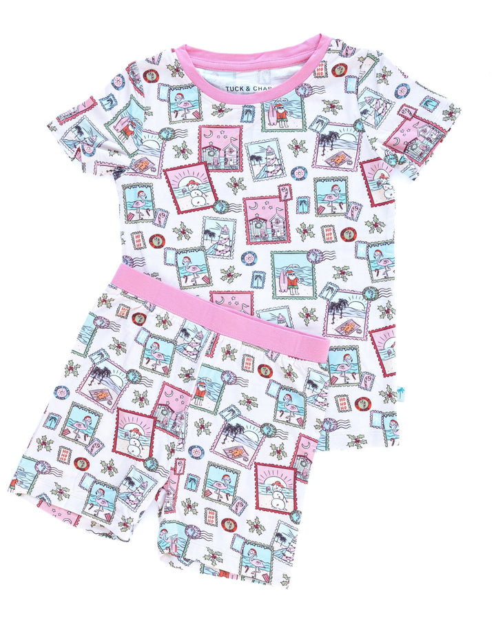 Pink Coastal Postcards Kids Short Pajama Set - Tuck &amp; Char Co.