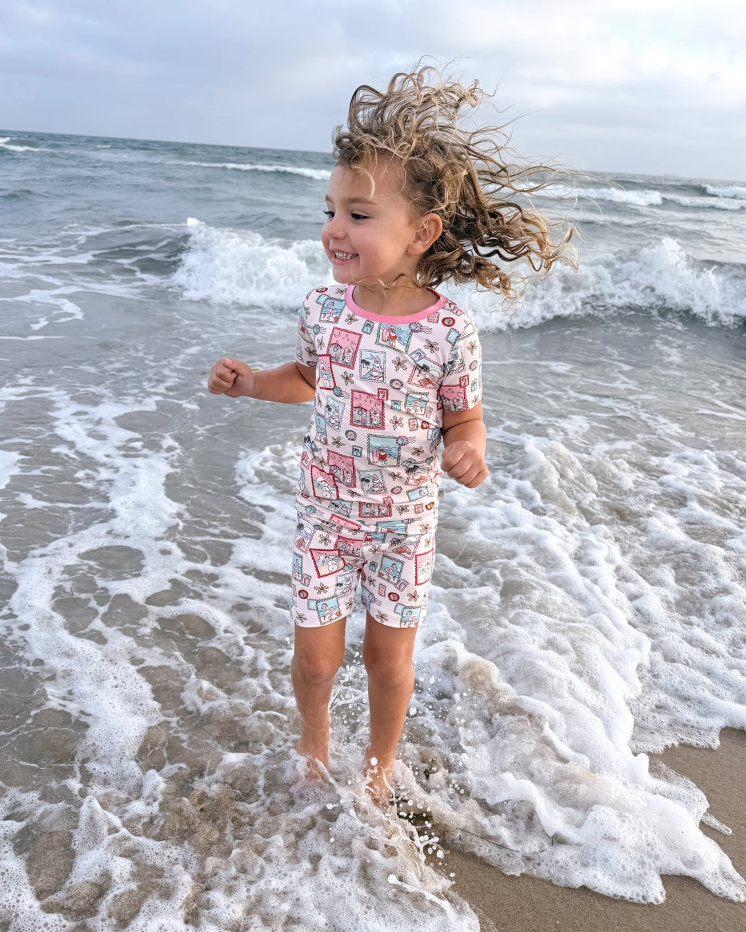 Pink Coastal Postcards Kids Short Pajama Set - Tuck & Char Co.