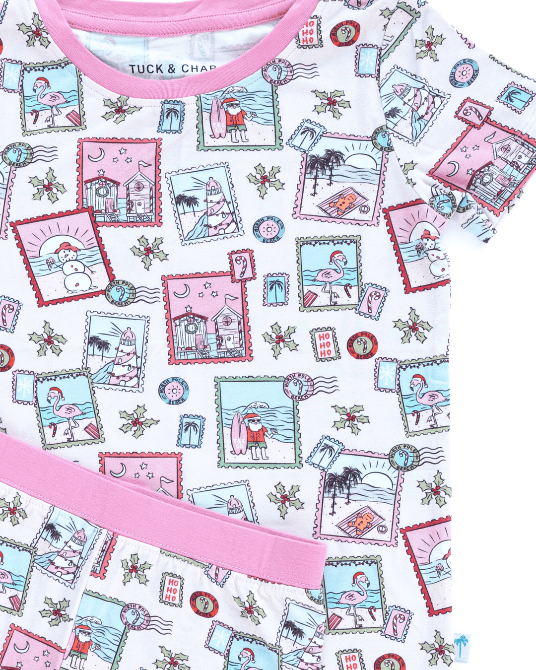 Pink Coastal Postcards Kids Short Pajama Set - Tuck &amp; Char Co.