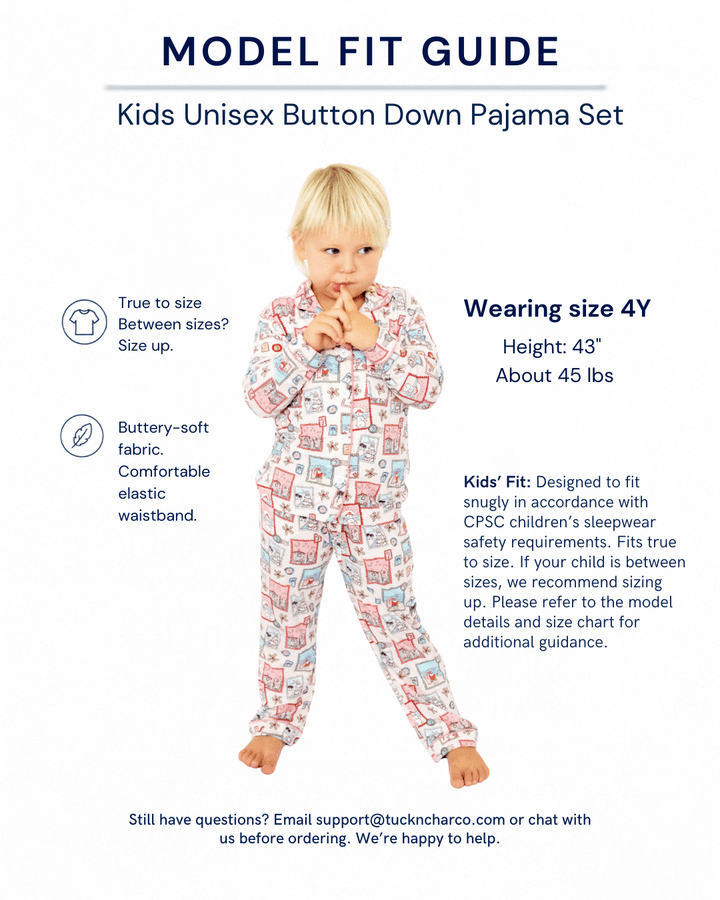 Pink Coastal Postcards Kids Unisex Button Down Pajama Set - Tuck &amp; Char Co.