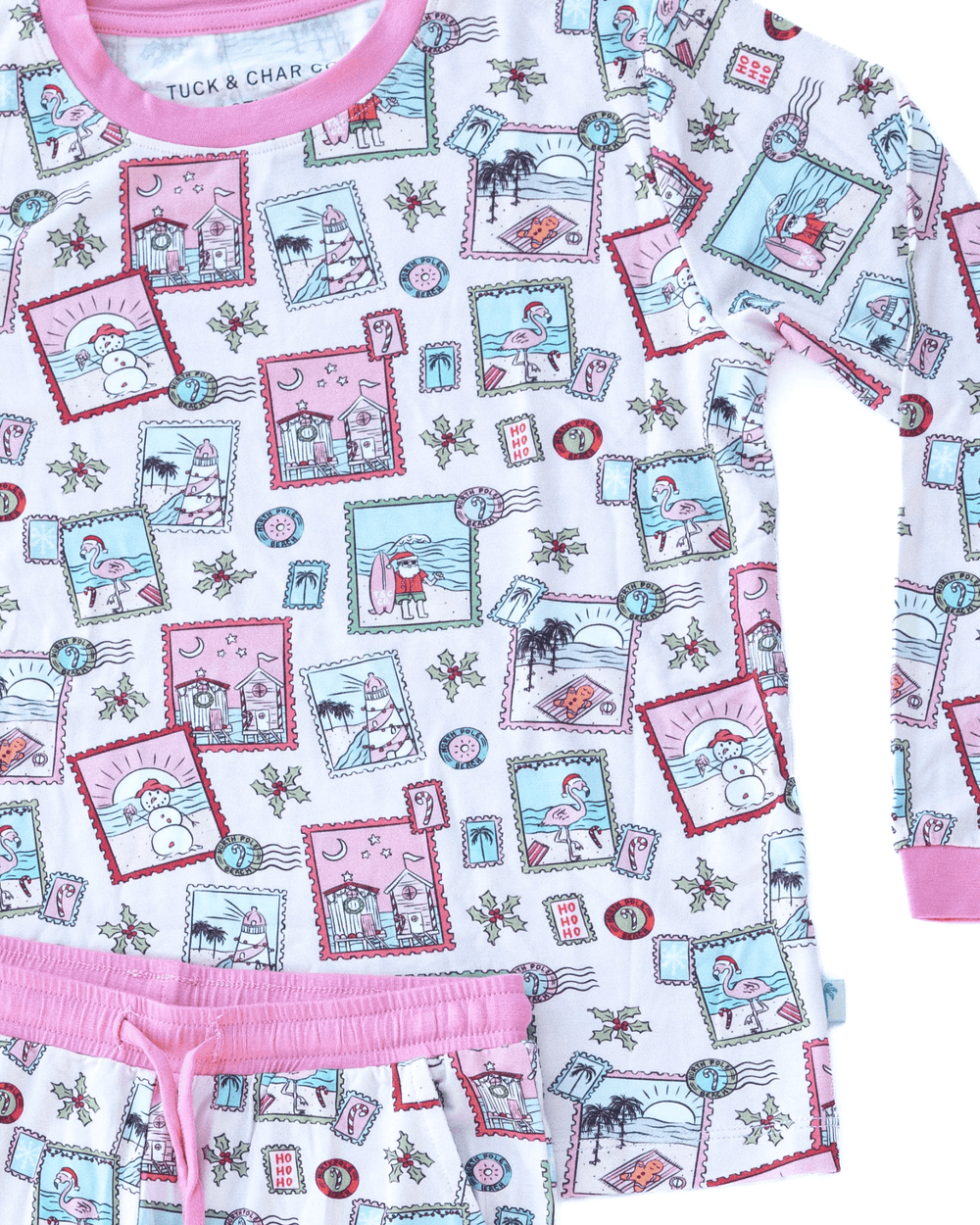 Pink Coastal Postcards Kids Unisex Jogger Pajama Set - Tuck & Char Co.