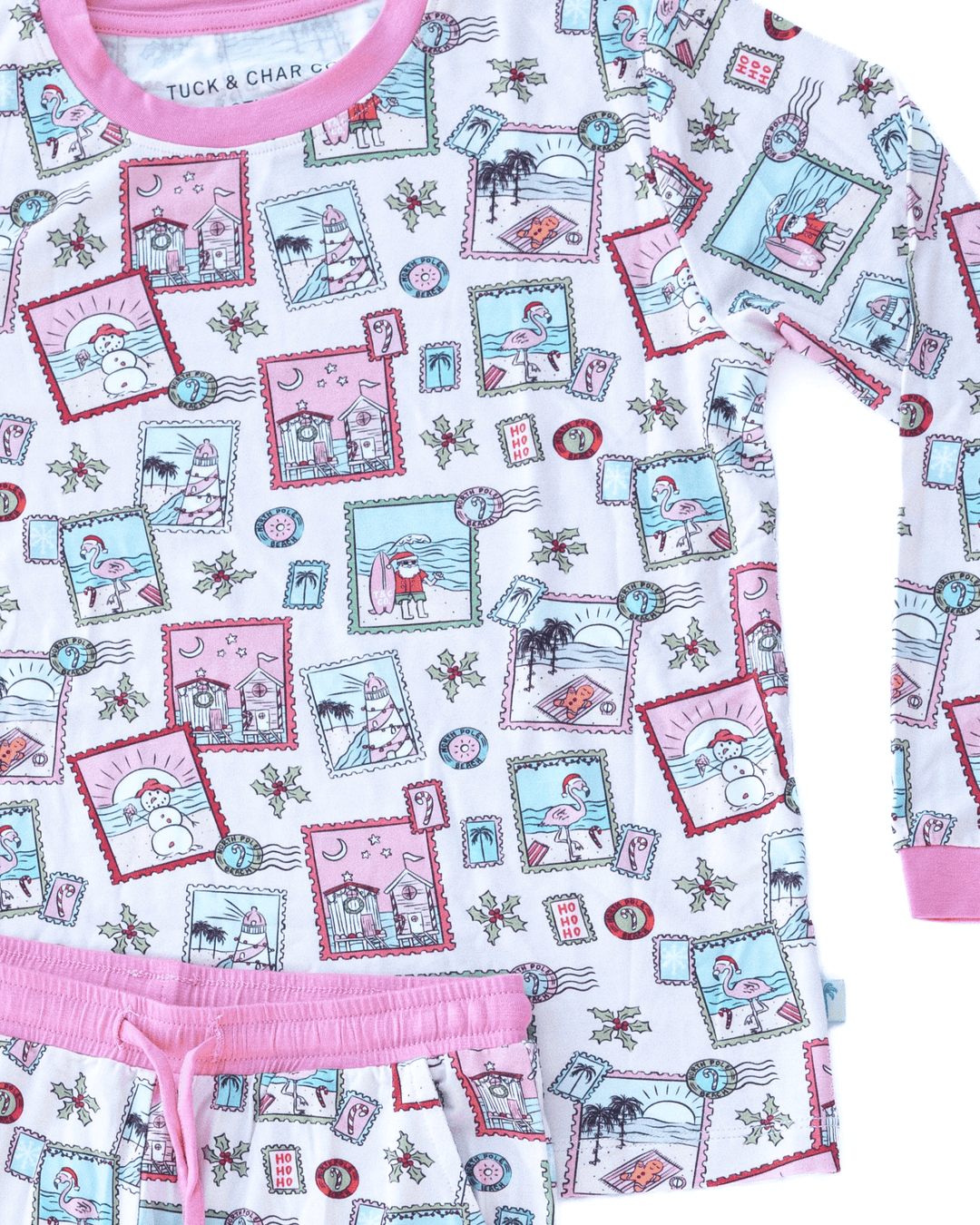 Pink Coastal Postcards Kids Unisex Jogger Pajama Set - Tuck &amp; Char Co.