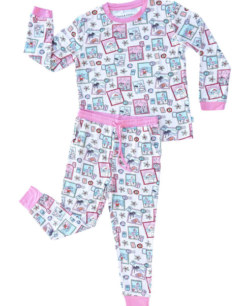 Pink Coastal Postcards Kids Unisex Jogger Pajama Set - Tuck & Char Co.