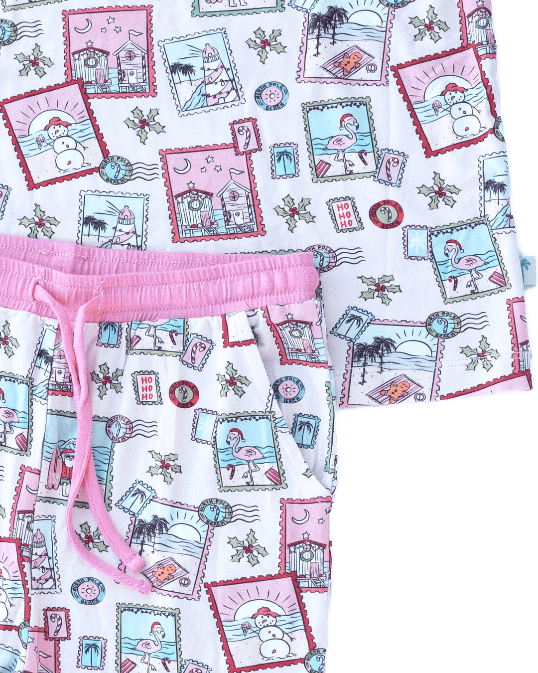 Pink Coastal Postcards Kids Unisex Jogger Pajama Set - Tuck &amp; Char Co.