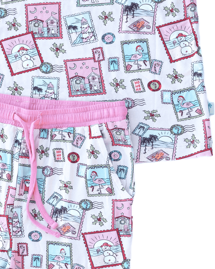 Pink Coastal Postcards Kids Unisex Jogger Pajama Set - Tuck &amp; Char Co.