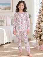 Pink Coastal Postcards Kids Unisex Jogger Pajama Set
