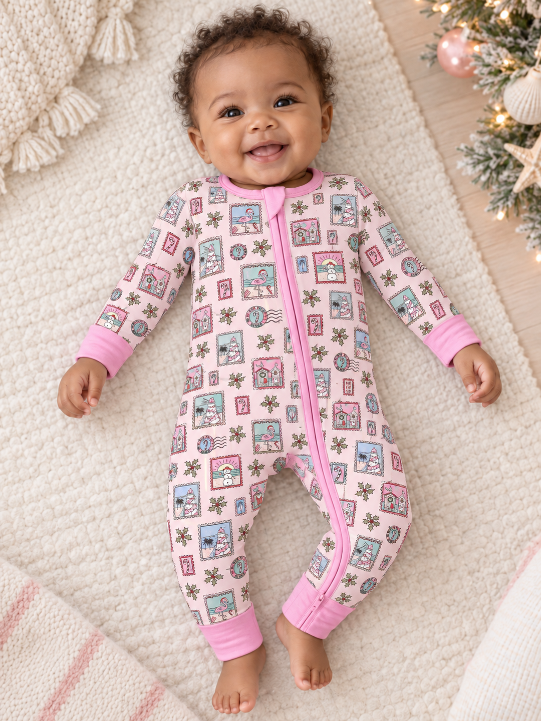 Pink Coastal Postcards Baby Zippy Pajamas