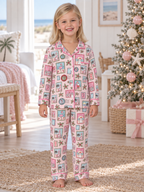 Pink Coastal Postcards Kids Unisex Button Down Pajama Set