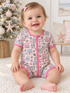 Pink Coastal Postcards Baby Shortie Pajamas