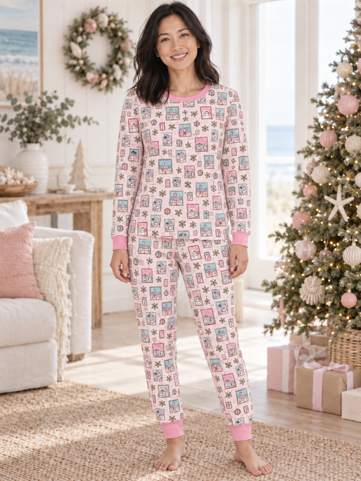 Pink Coastal Postcards Adult Unisex Jogger Pajama Set