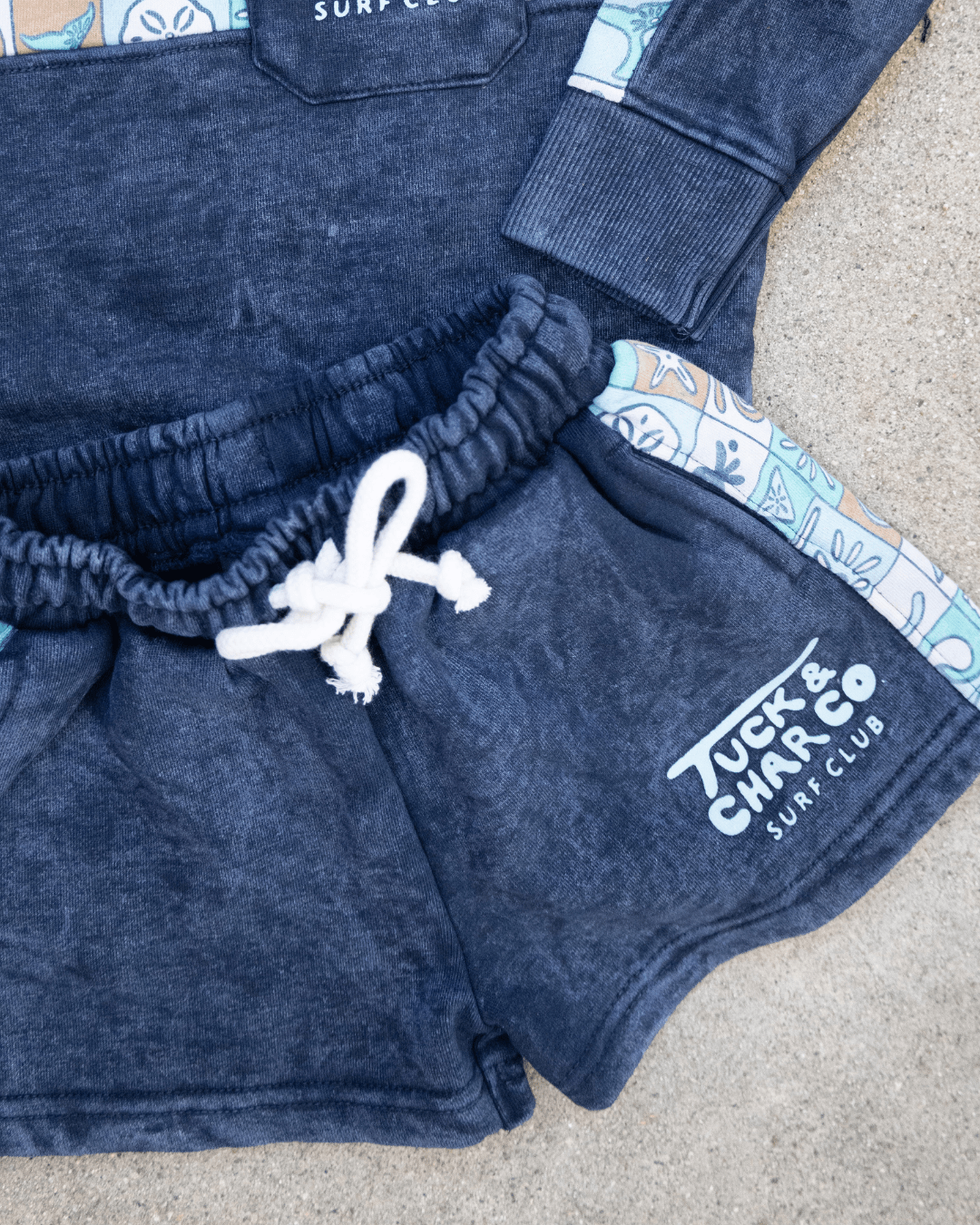 Shorts – Boys Retro Coastal Surf Club (Blue) - Tuck &amp; Char Co.