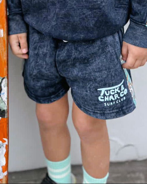 Shorts – Boys Retro Coastal Surf Club (Blue) - Tuck &amp; Char Co.