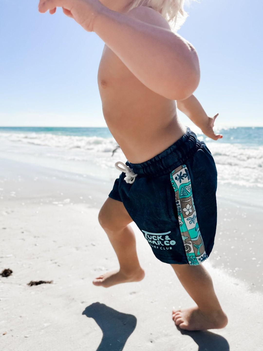 Shorts – Boys Retro Coastal Surf Club (Blue) - Tuck &amp; Char Co.