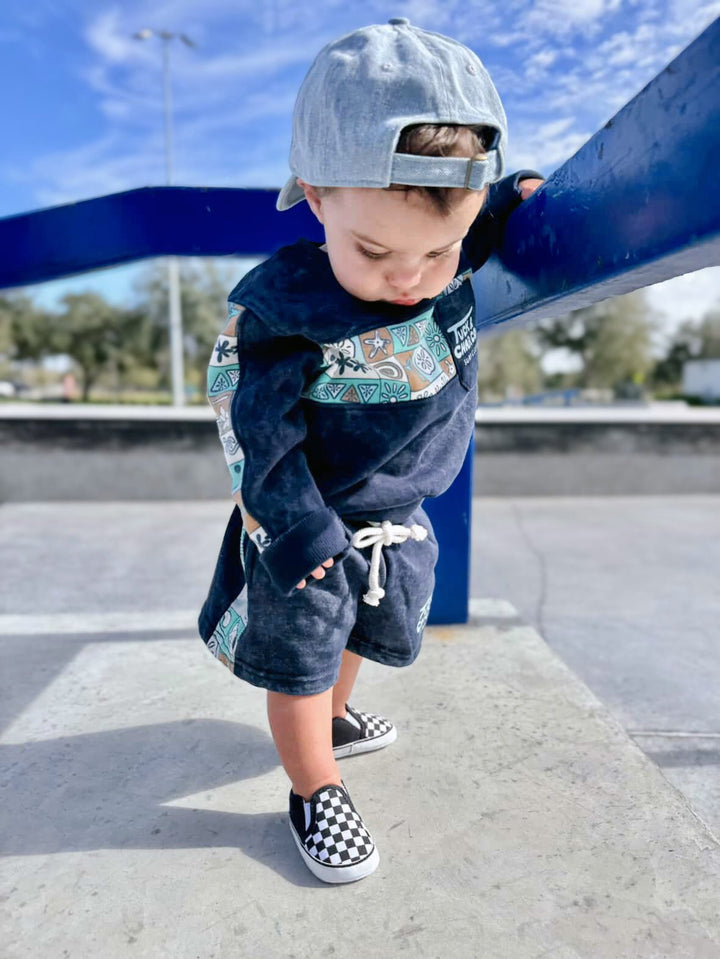 Shorts – Boys Retro Coastal Surf Club (Blue) - Tuck &amp; Char Co.