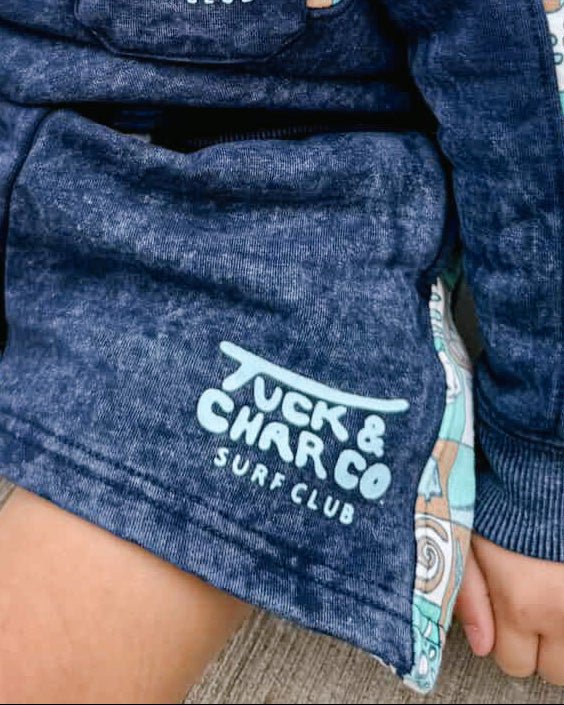 Shorts – Boys Retro Coastal Surf Club (Blue) - Tuck &amp; Char Co.