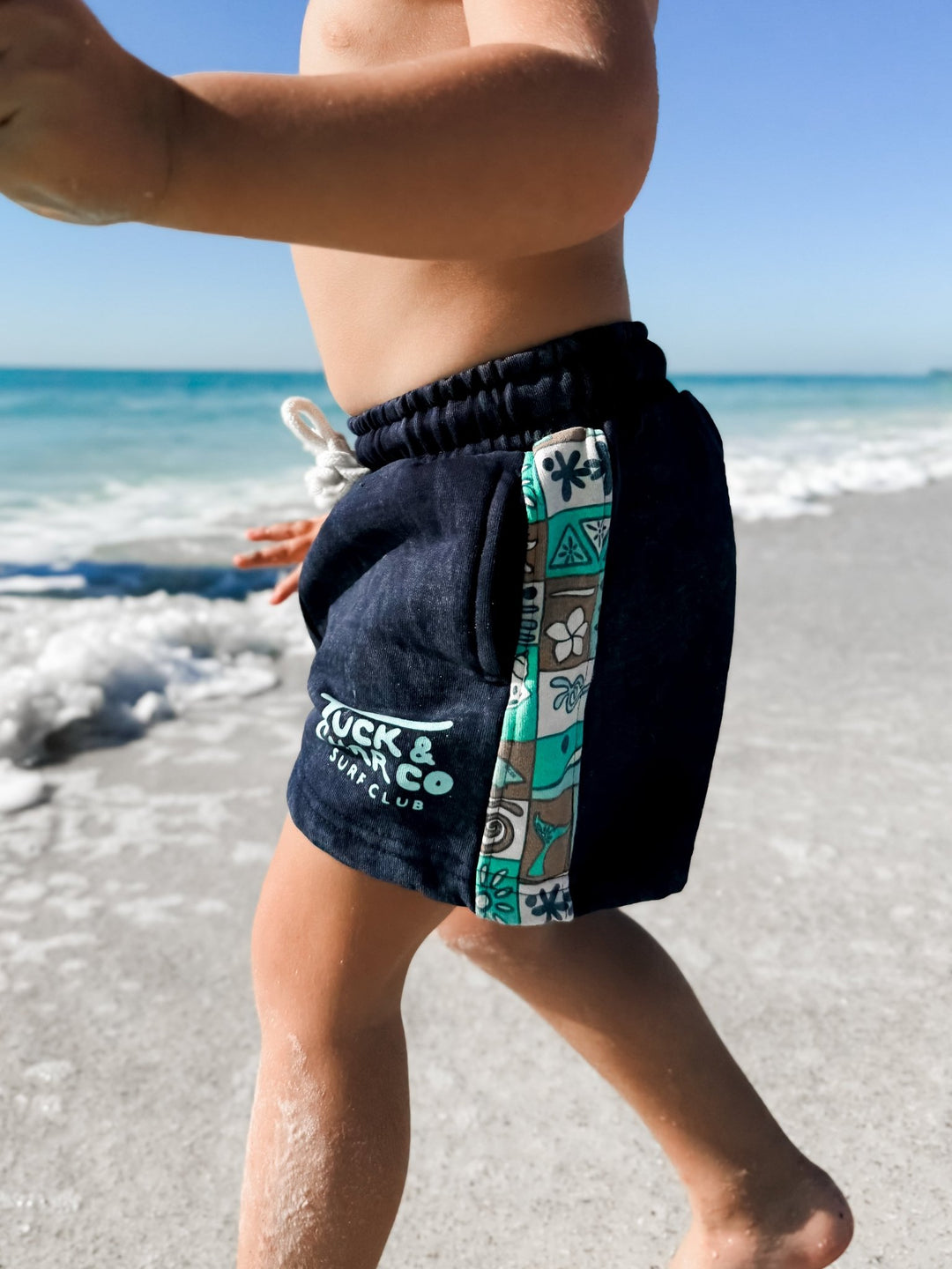 Shorts – Boys Retro Coastal Surf Club (Blue) - Tuck &amp; Char Co.