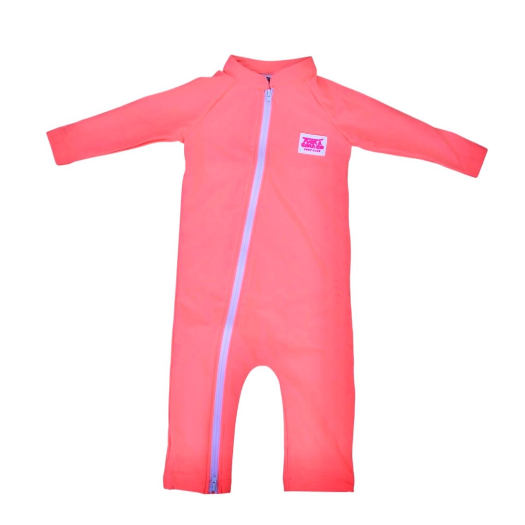 UPF 50+ Swim Romper Neon Coral - Tuck &amp; Char Co.
