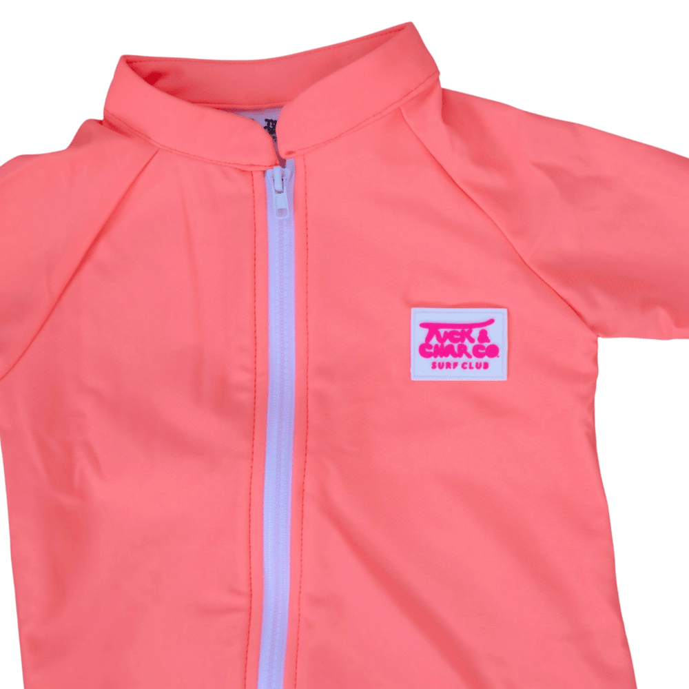 UPF 50+ Swim Romper Neon Coral - Tuck & Char Co.