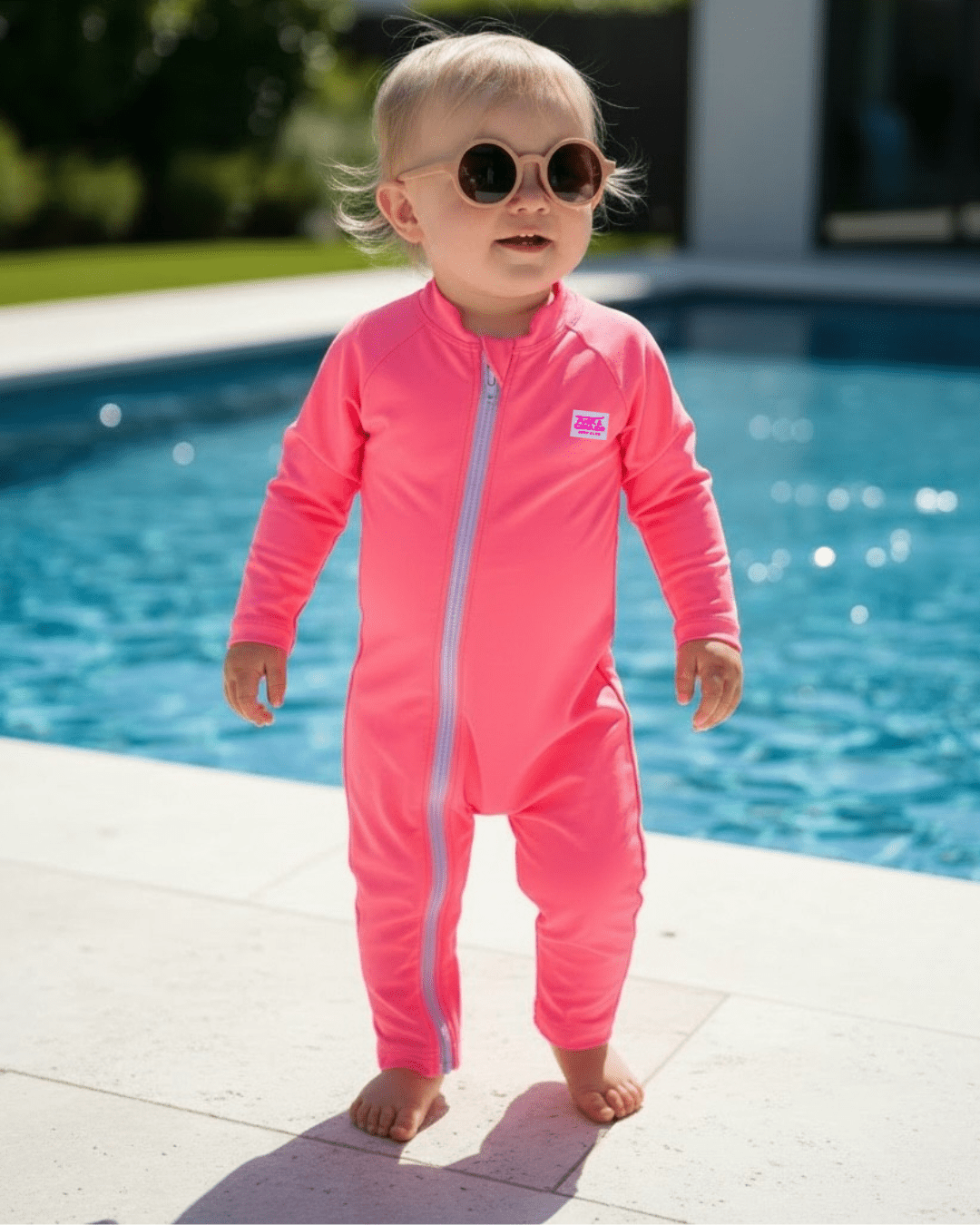 UPF 50+ Swim Romper Neon Coral - Tuck & Char Co.