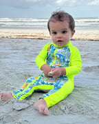 UPF 50+ Swim Romper Neon Yellow Retro Coastal