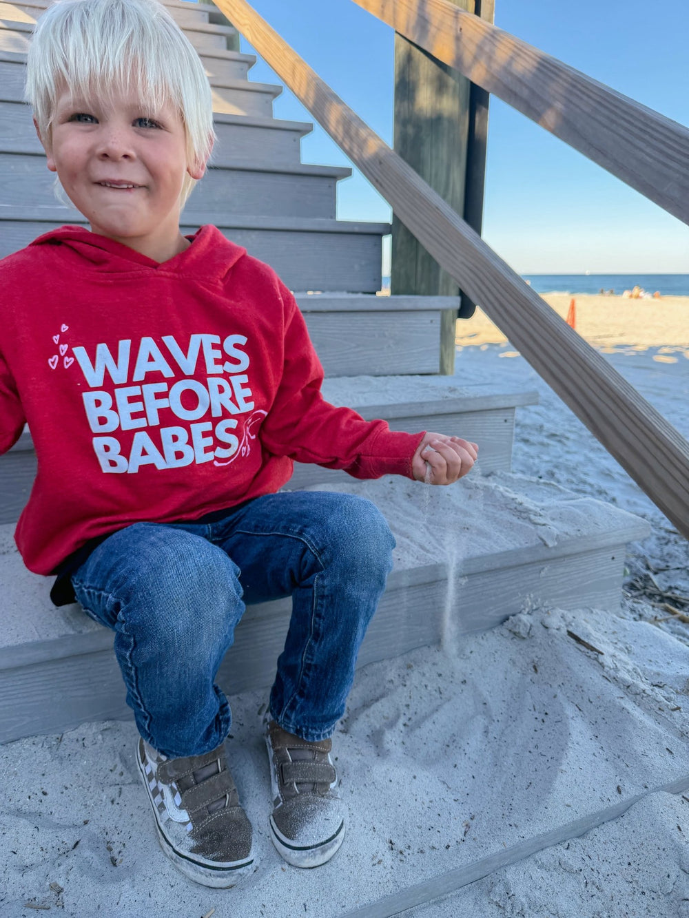 Waves Before Babes- Red Hoodie Sweatshirt - Tuck & Char Co.